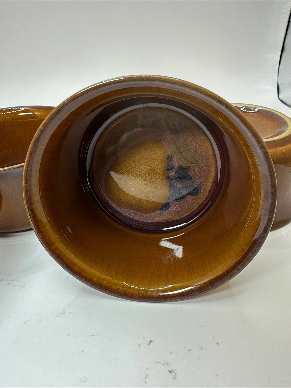 Set of 4 Denby Orchard Stoneware Ramekins feature a glossy brown Glaze.
